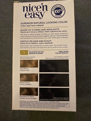 Clairol Nice'n Easy Permanent Hair Dye, 1 BLACKEST BLACK New Sealed Ships Free