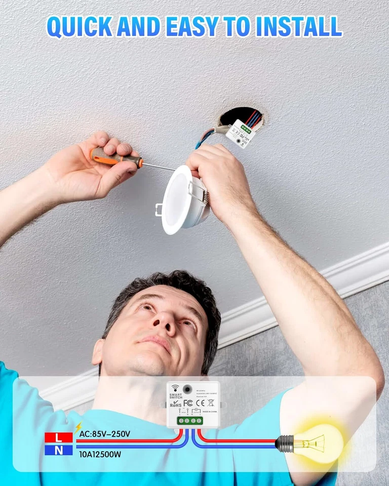 Apkezel Wireless Switch, 433Mhz 220V Wireless Two-Way Switch, Remote Controlled - Photo 3/4