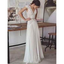 Boho Lace Appliques Wedding Dressses A-line Sleeveless Backless Bridal Gowns