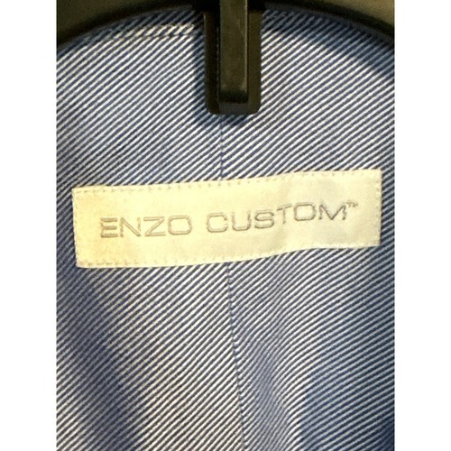 Enzo Custom Blue Striped Mens Dress Shirt Button-Down LS Cotton Size 17.5 - Picture 2 of 7
