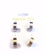 STAINLESS STEEL EARRINGS HUGGIE HOOP EARRINGS 0.25 INCH GOLD AND SILVER 2 PAIRS