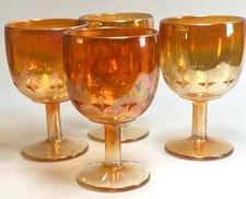 Wonderful Star Marigold by Bartlett Collins Goblets Set of Four 6" Heavy Goblets