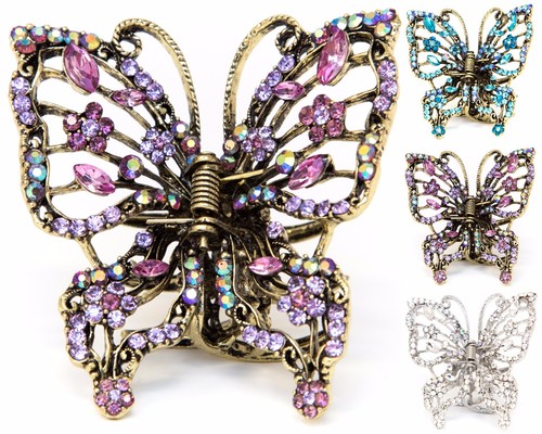 Women's Rhinestone Crystal Flower Butterfly Metal Hair Claw Clip - Decorative Hair Clamp 2 thumbnail image