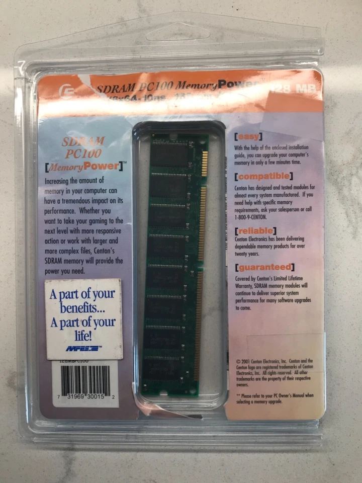 Centon 128MB PC100 SDRAM - 168 Pin DIMM 16x64-10ns - 128MBPC100 - Image 2 of 2