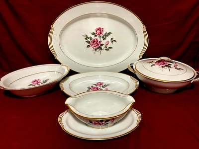 Noritake 5234 Lindrose 5 Piece Serving Set Platters & Serving