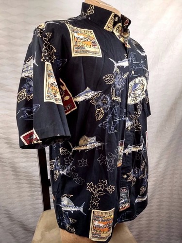 Mens Big Tall Hawaiian Shirt Casual Camp Bimini Bay Cotton Black Cabo Madeira L - Picture 4 of 12