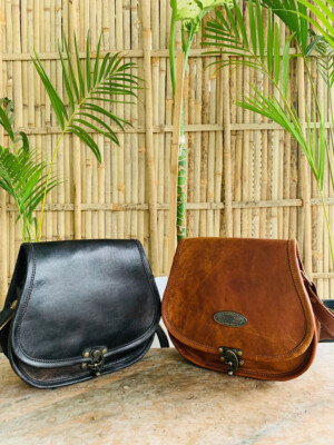 2 Bags Vintage Saddle Bag Genuine Leather Brown/Black Shoulder