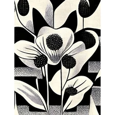 Black White Abstract Retro Flower Huge Wall Art Poster Print Giant