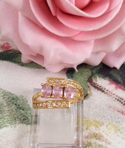 Vintage Jewellery Gold Ring Pink and White Sapphires Antique Deco Jewelry sz P - Picture 9 of 10