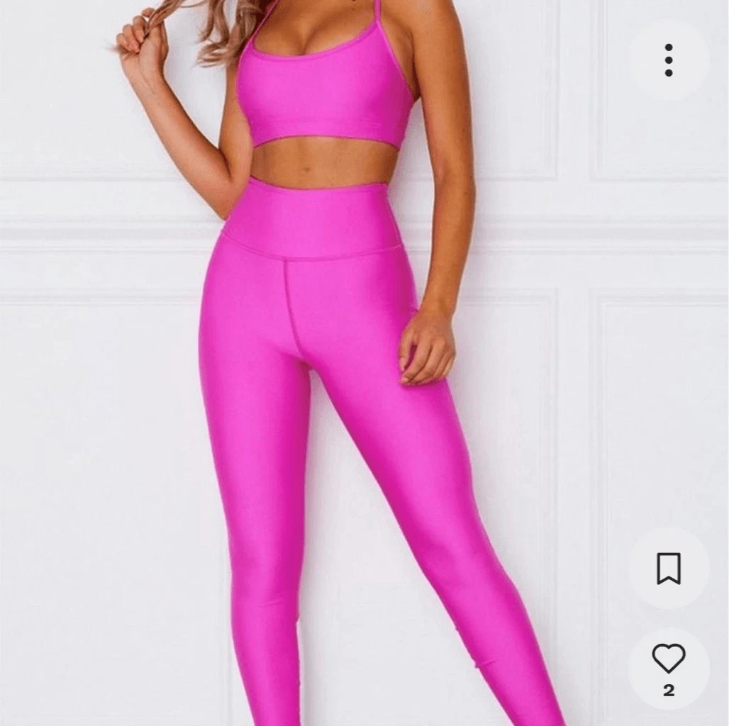 White Fox Active Hot Pink & White High Rise Leggings XS Barbie Colorblock