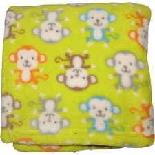 FLAW Baby Gear Green Monkey Blanket Lovey htf Fleece Blue Gray Brown Orange