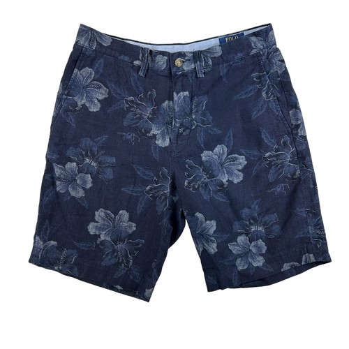 Polo Ralph Lauren Shorts Herren 30 klassische Passform marineblau Hibiskus Blumen Freizeit Chino