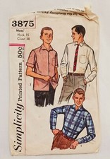 Men's Contour Shirts Neck 15" Chest 38" Simplicity 3875 Vintage 1960s Pre Cut