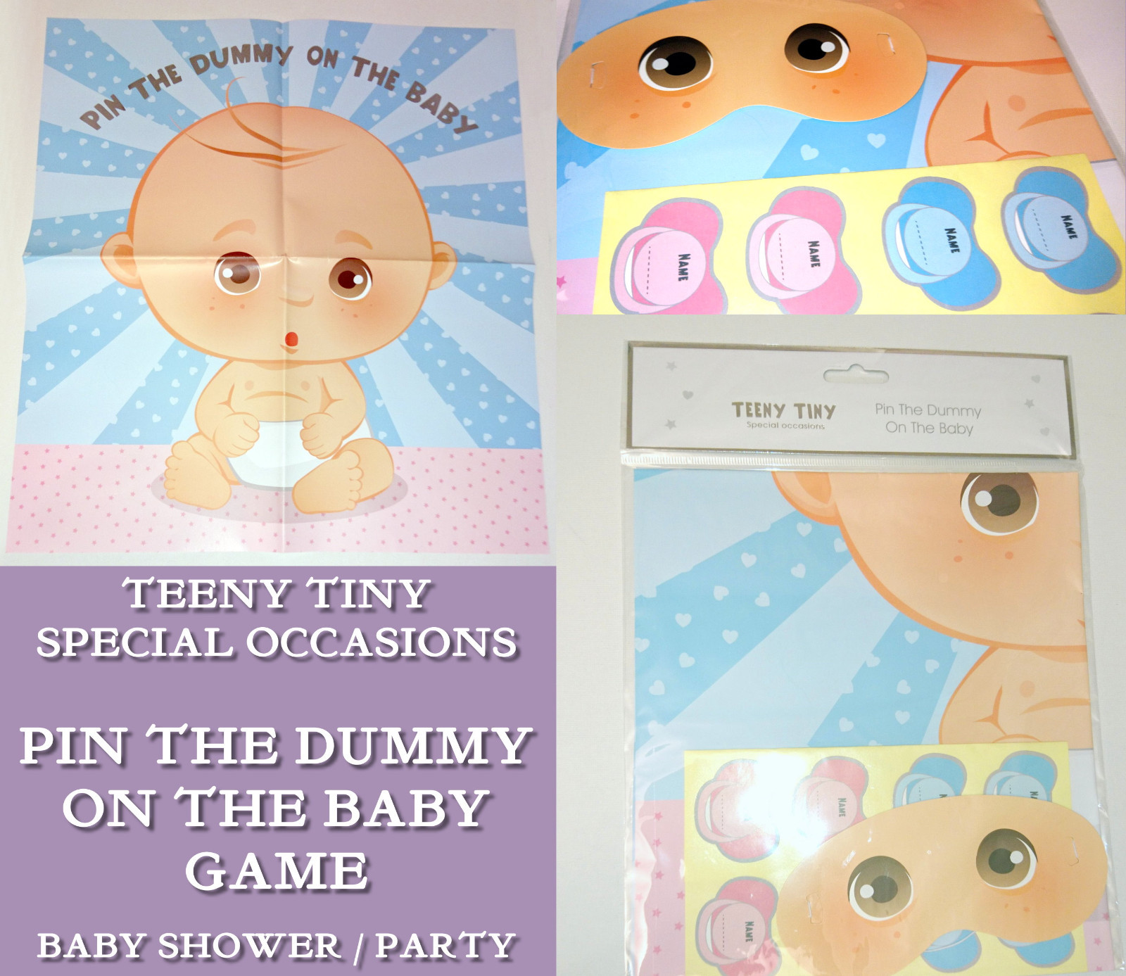 STICK THE DUMMY ON THE BABY GAME Mum To Be Shower MASK STICKERS BIG POSTER Party