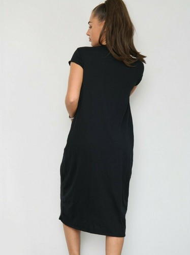 New Italian Lagenlook Quirky Boho Jersey Soft Plain Cotton Stretch Pocket Dress - Picture 36 of 54