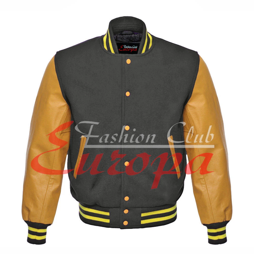 College Unisex Letterman Varsity Wool Jacket & Yellow Gold Real Leather Sleeves
Opens in a new windo