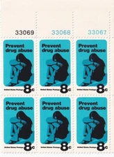 STAMP US SCOTT 1438 "Prevent Drug Abuse" 8 CENT 1971 MNH PB OF 6 UPPER