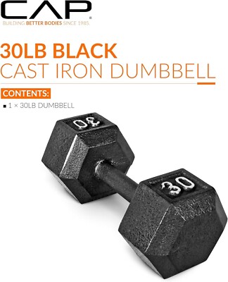 Black Single Dumbbell 10/12/15/20/25/30lb Cast Iron Hex Dumbbell Home Gym Yoga