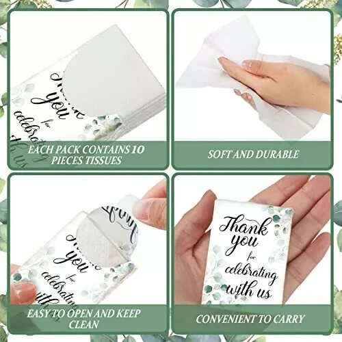 50 Pack Wedding Bulk Travel Pocket Tissue Thank You Mini Facial Tissue Green... - Picture 3 of 3