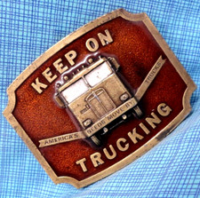 Keep On Trucking Belt Buckle America Moved By Truckers Vtg 70s Bergamot .TAZ302