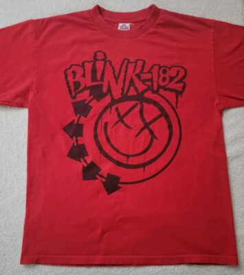 Vintage Blink-182 Red Untitled Smiley Face Logo Alstyle T-Shirt Size Large