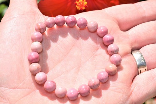 Premium CHARGED Rhodonite Crystal 8mm Stretchy Bracelet + Baby Selenite Heart - Picture 4 of 11