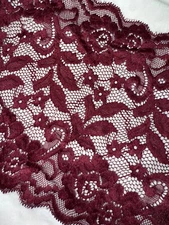 3.75 yards burgundy maroon GALLOON STRETCH scalloped LACE 7.5” extra Wide