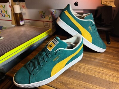 PUMA  Suede Vintage  'Kelly Green Saffron' 386595-02  Men Sz 9.5 EUC