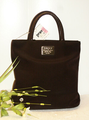 DKNY Maroon Fabric Tote Bag Double Leather Handles 91/2'' H x 9'' W x 4 1/2'' D NWT