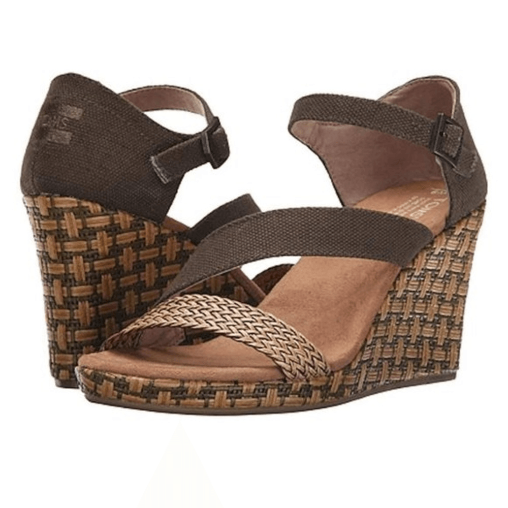 Toms Clarissa Weaved Jute Wedges Olive Green Strappy Size 7.5-image