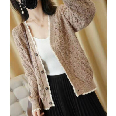 Damen Mädchen Strickjacke V-Ausschnitt Langärmlig Pullover Mantel Jacke Freizeit