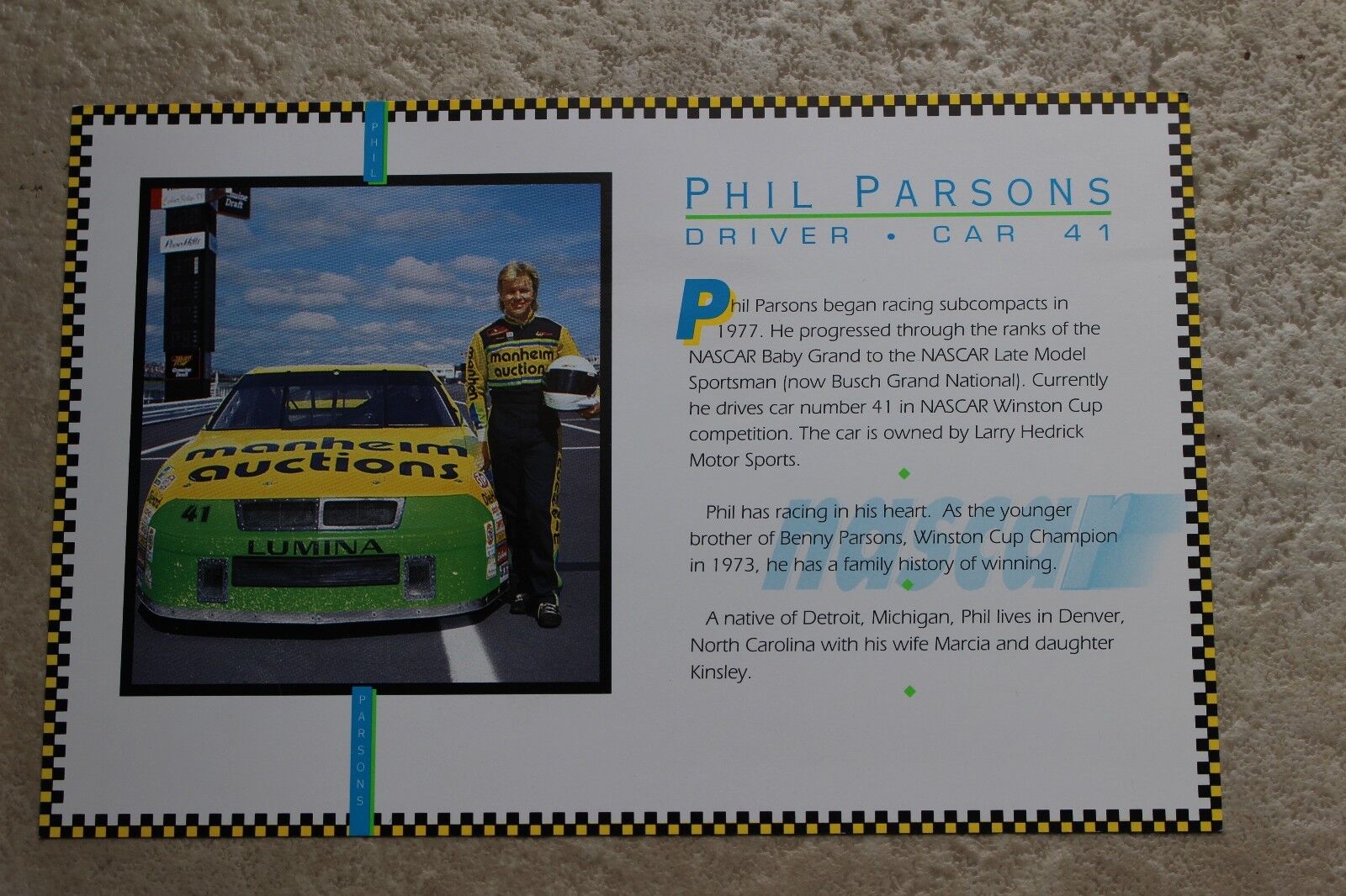 Phil Parsons Manheim Auctions Cash special price Hero Alternative dealer card Ch 1993 NASCAR - #41