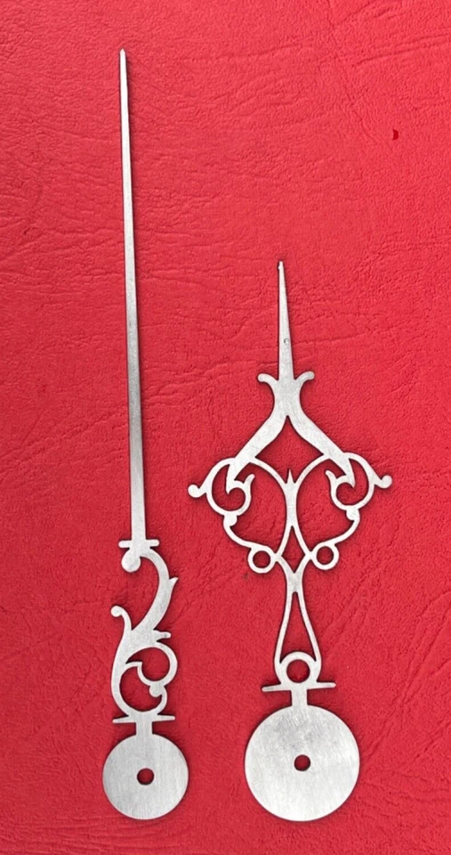 PAIR OF QUALITY 1760 ANTIQUE LONGCASE GRANDFATHER CLOCK HANDS 5.25” STEEL REPRO - Image 4 of 4