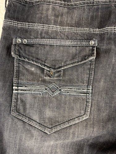 Buffalo Dover Straight Jeans 40 Men’s Black Denim Cotton Whiskered Flap Pockets - Picture 11 of 19