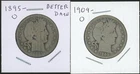 Lot of (2) Coins - 90% Silver Barber Half Dollars - 1895-O & 1909-O