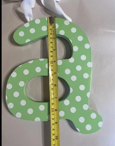 Kids Ribbon Dot Painted Wood Green Dot 9” Wall Decor Monogram Initial Letter A