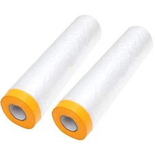 2 Roll Pre-Taped Masking Film Plastic Sheeting for Automotive Painting, 13X65Ft