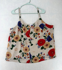 CAbi Beige Floral V-Neck Button Front Spaghetti Strap Camisole Tank Top XL