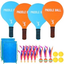 2 Beach Paddle Ball Sets - Funny Paddleball Rackets Game, Medium Blue, Orange