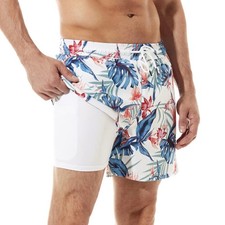Swim Trunks Men Quick Dry Swim Shorts 5 inch Inseam Stretch Water Beach Short...