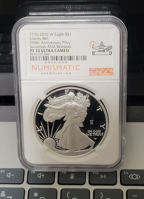 #ad 1776 2026 W Proof $1 American Silver Eagle NGC PF70 Privy Savannah ANA Releases $349.95