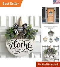 Welcome Sign for Front Door, Rustic Round Wood Wreaths Wall Hanging Outdoor D...