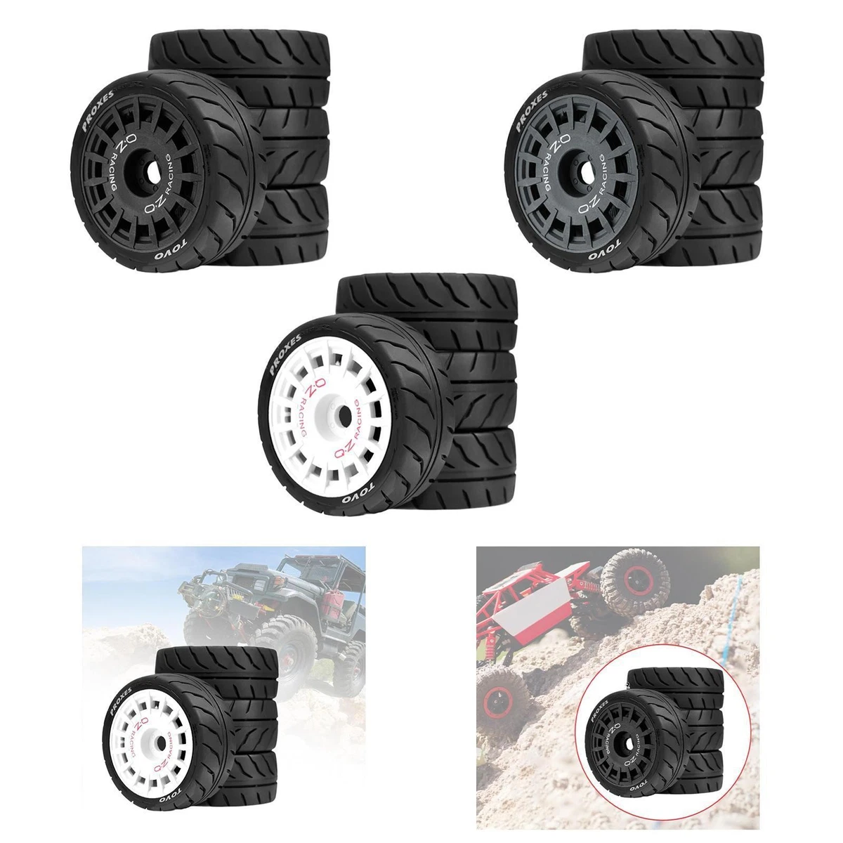 Mxfans 4Pcs RC 1:10 7-razze cerchi in plastica e pneumatici in gomma per auto su strada