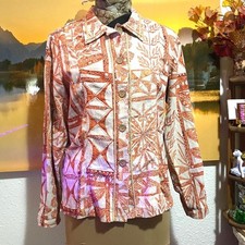 Coldwater Creek Jacket Boho tribal Artsy 100 Linen Blend Women Size M Orange