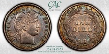 1892-O 10C Barber Dime CACG AU55 (CAC)