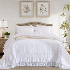 CozyTide Cotton Oversized King Plus Comforter 128x120,3 Piece Bedding Set-White