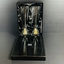 Saks Fifth Ave Crystal Diamond Glitter Gold Set of 2 Flute Glass Champagne w/Box