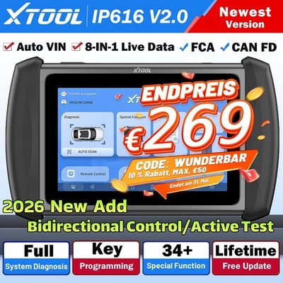 XTOOL IP616 V2.0 Bidirektionales OBD2-Diagnosegerät Schlüsselprogrammierung