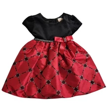 Youngland Baby Holiday Party Dress Baby Toddler 18M Red Black Velvet Rhinestones