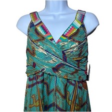 Nicole Miller Silk Lurex Green Multicolor Long Dress Gown Size 12 NWT MSRP 520